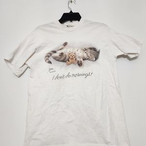 Vintage Bob Harrison I Don't Do Morning Sleeping Cat White T-Shirt